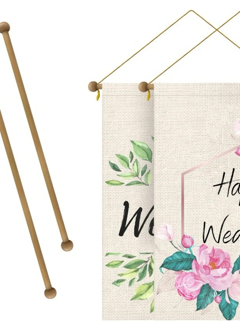 ILOT Wooden Flag Hanger Display - Gold Cord, Natural Wood